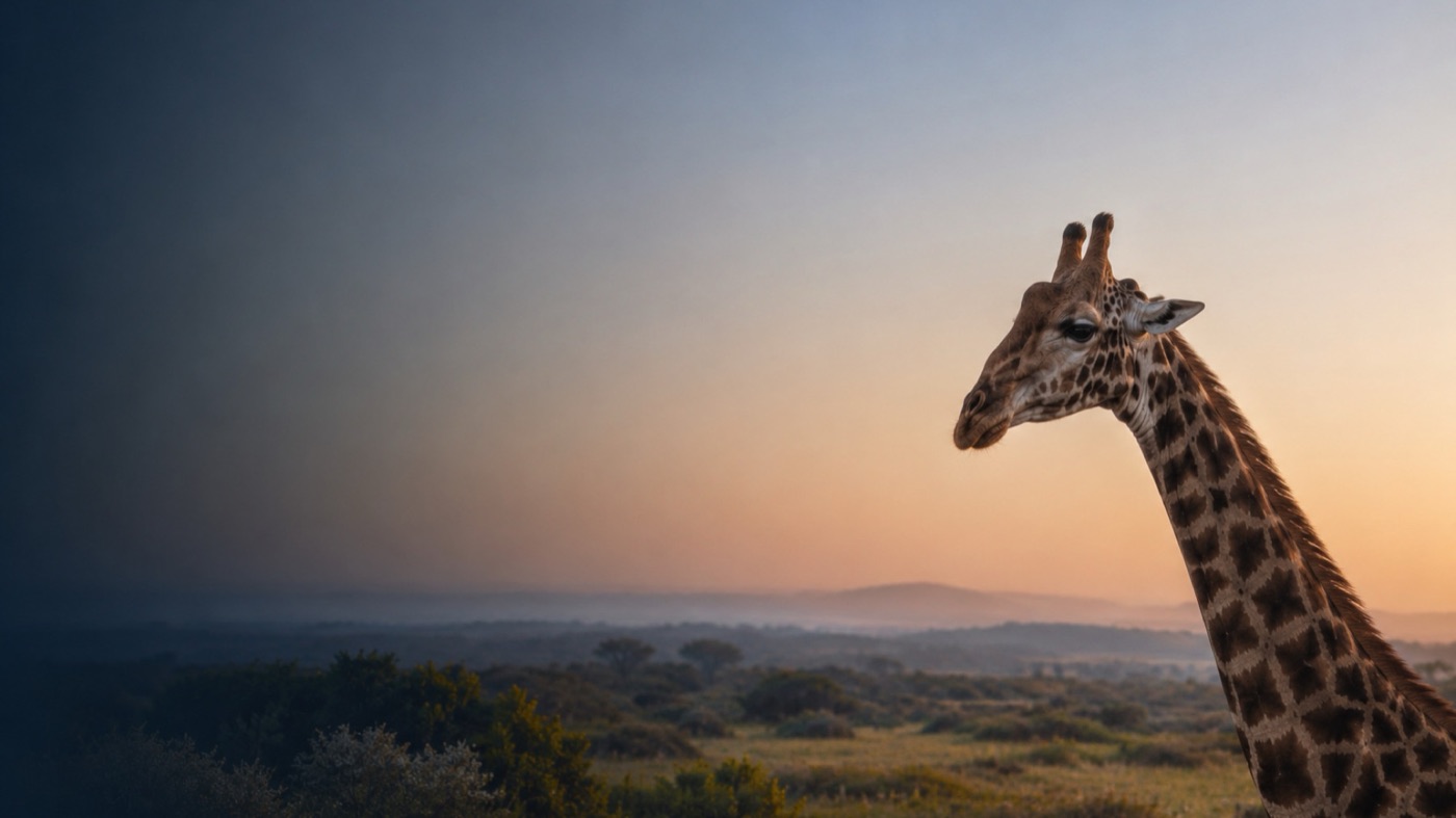A giraffe at dawn on the estate (artist's impression)
